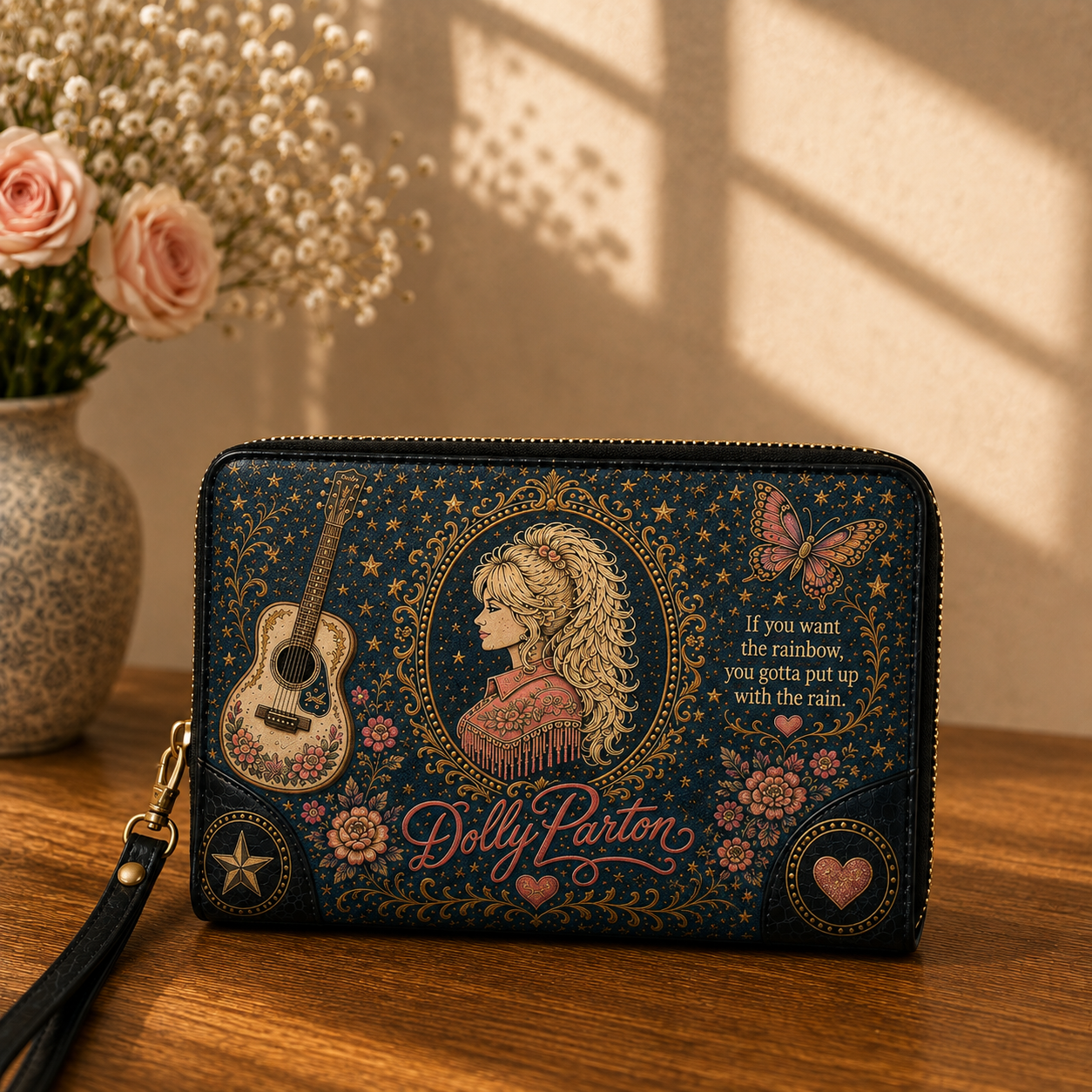 Dolly Parton Handbag Tote Bag & Wallet Set, Country Music Leather Purse Set, Floral Western Handbag, Matching Tote & Wallet Gift for Dolly Parton Fans