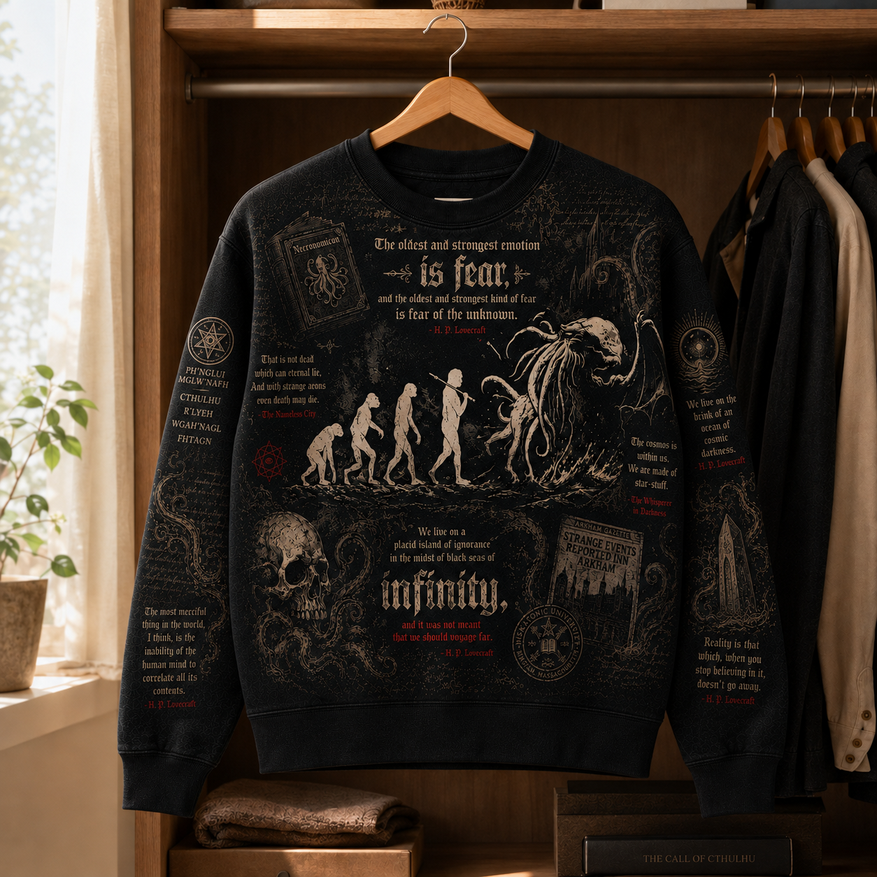 H.P. Lovecraft Cthulhu Evolution Sweatshirt, Cosmic Horror Crewneck, Arkham Horror Gothic Pullover, Necronomicon Graphic Sweatshirt