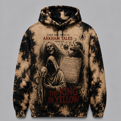 The King in Yellow Hoodie, H.P. Lovecraft Arkham Tales Pullover Hoodie, Gothic Occult Hoodie, Weird Fiction Fan Gift