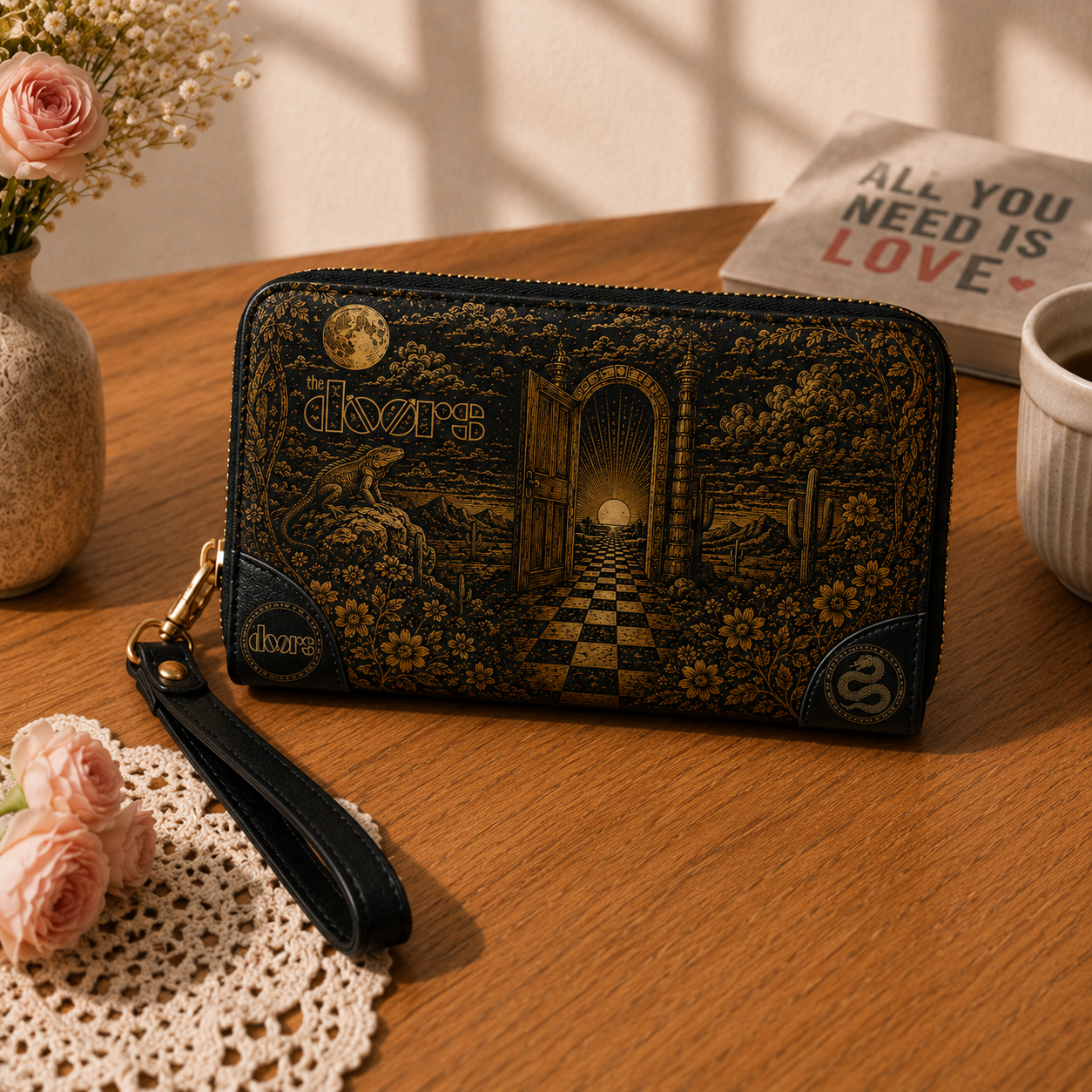 The Doors Handbag Tote Bag Wallet Set, Psychedelic Rock Purse Set, Vegan Leather Bag Set