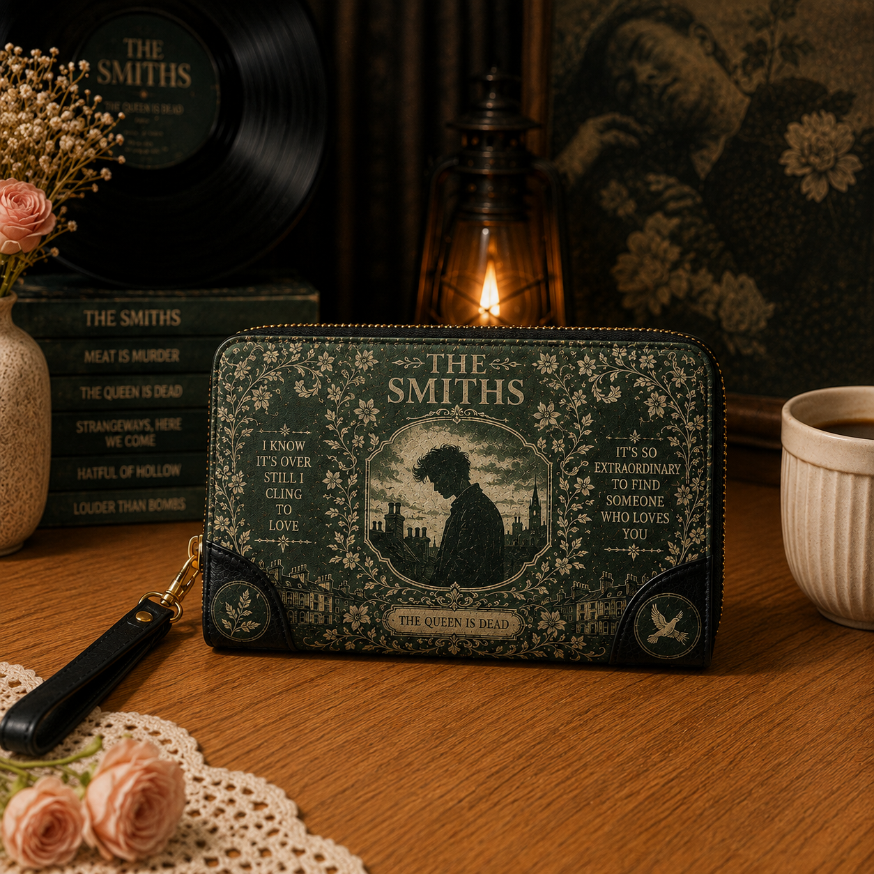 The Smiths Handbag Tote Bag Wallet Set, Gothic Floral Purse Set, Indie Rock Fan Gif, Vegan Leather Handbag