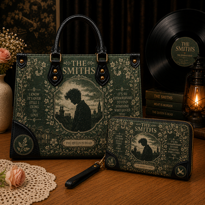 The Smiths Handbag Tote Bag Wallet Set, Gothic Floral Purse Set, Indie Rock Fan Gif, Vegan Leather Handbag