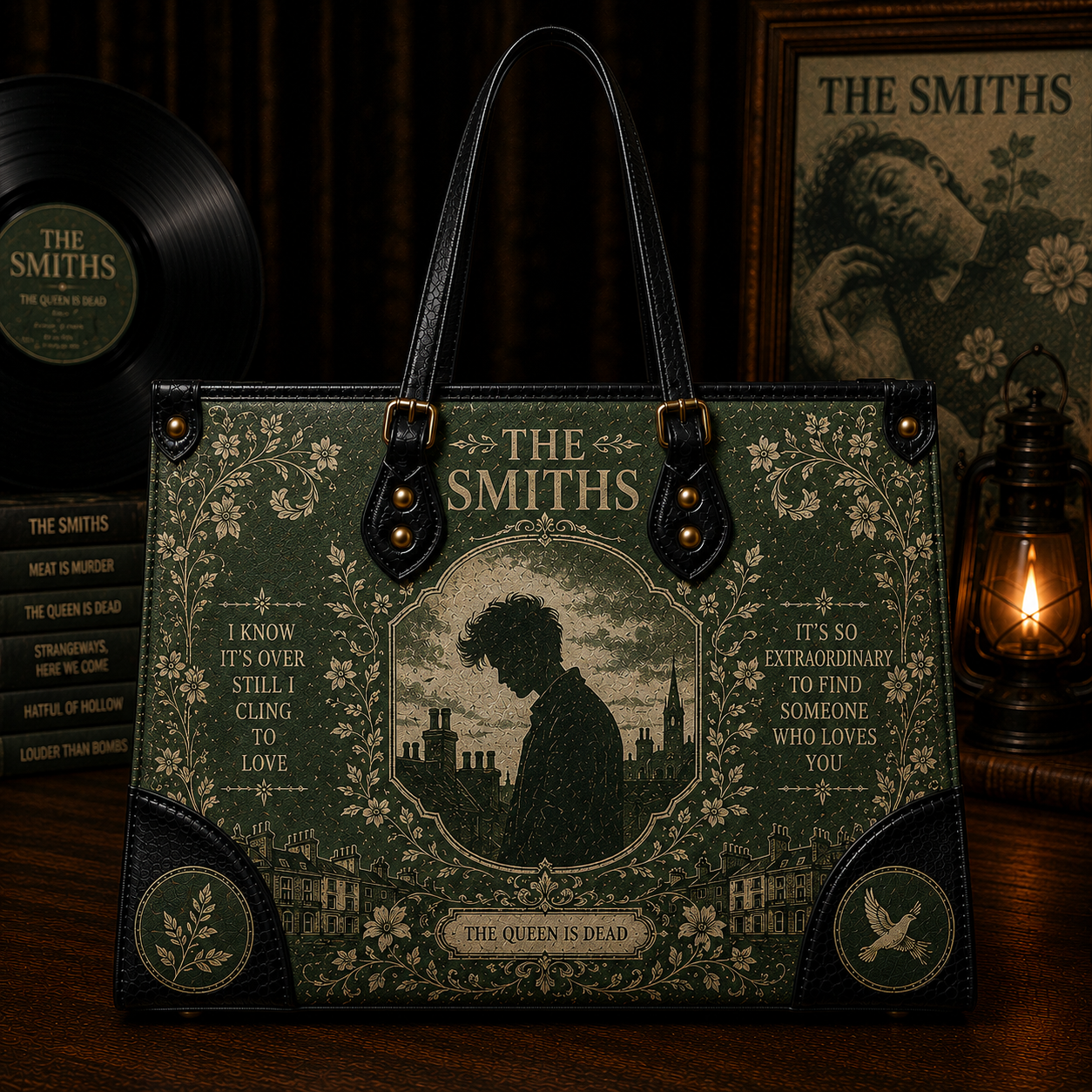 The Smiths Handbag Tote Bag Wallet Set, Gothic Floral Purse Set, Indie Rock Fan Gif, Vegan Leather Handbag