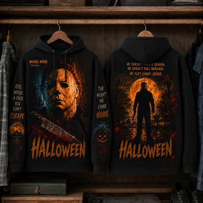 Halloween Michael Myers Hoodie, Slasher Horror Pullover Sweatshirt, The Shape Graphic Hoodie, Gothic Halloween Apparel, Gift for Horror Movie Fans