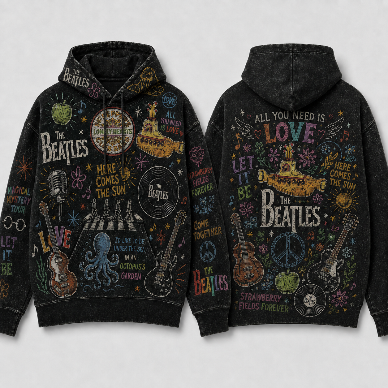 The Beatles Hoodie, Beatles Pullover Hoodie, Vintage Rock Band Sweatshirt, Chalk Art Graphic Hoodie, Beatles Fan Gift, Music Lover Hoodie