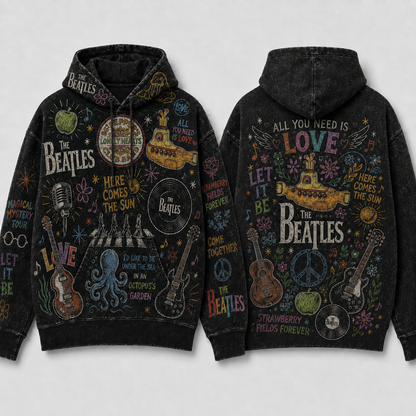 The Beatles Hoodie, Beatles Pullover Hoodie, Vintage Rock Band Sweatshirt, Chalk Art Graphic Hoodie, Beatles Fan Gift, Music Lover Hoodie
