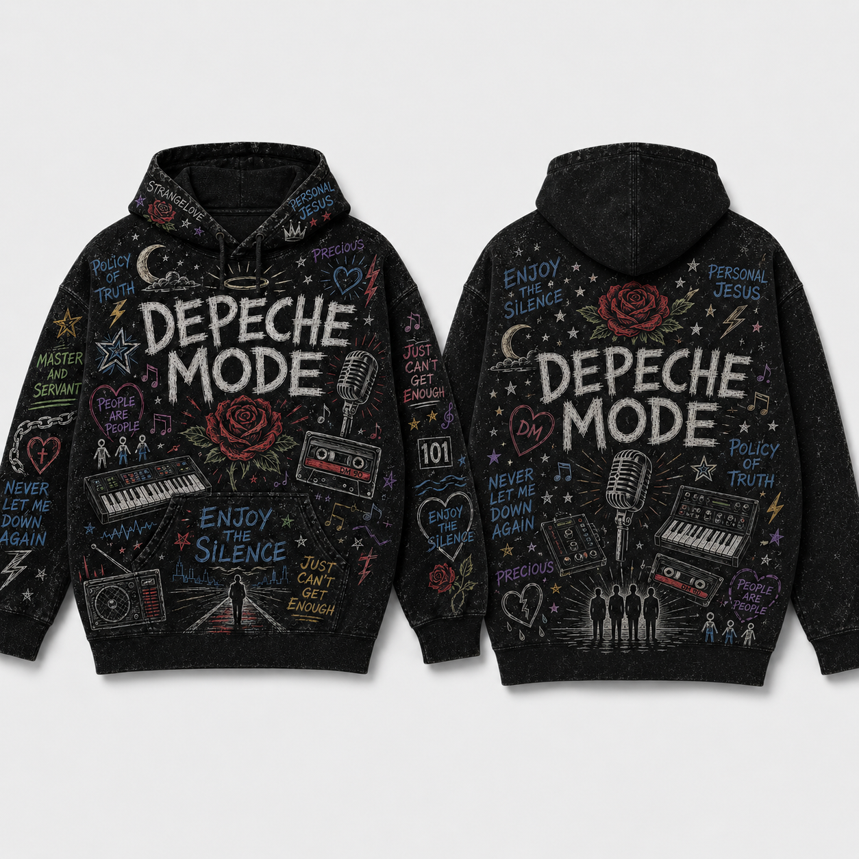 Depeche Mode Hoodie, Vintage Depeche Mode Pullover Hoodie, Chalk Art Synth Pop Sweatshirt, 80s New Wave Fan Gift, Music Lover Hoodie
