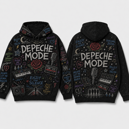 Depeche Mode Hoodie, Vintage Depeche Mode Pullover Hoodie, Chalk Art Synth Pop Sweatshirt, 80s New Wave Fan Gift, Music Lover Hoodie