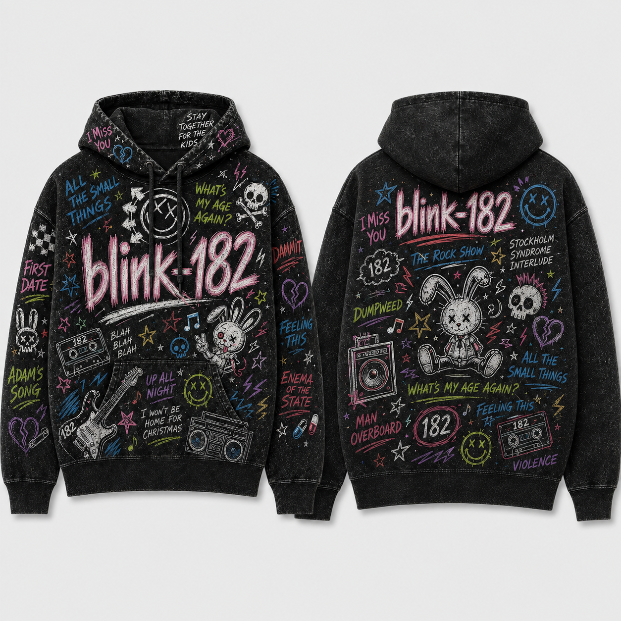 Blink-182 Hoodie, Vintage Blink-182 Pullover Hoodie, Pop Punk Chalk Art Sweatshirt, 90s Emo Band Hoodie, Pop Punk Fan Gift