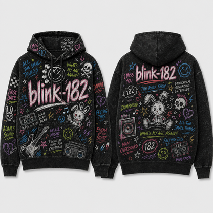 Blink-182 Hoodie, Vintage Blink-182 Pullover Hoodie, Pop Punk Chalk Art Sweatshirt, 90s Emo Band Hoodie, Pop Punk Fan Gift