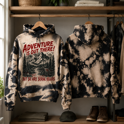 Adventure Is Out There Hoodie, Funny Camping Horror Hoodie, Serial Killer Joke Sweatshirt, Halloween Camping Gift