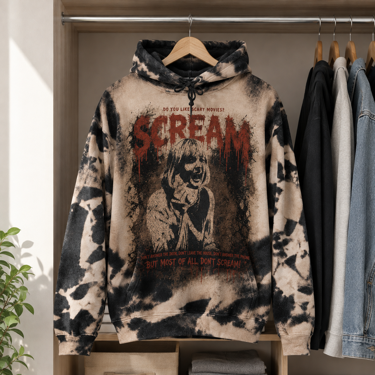 Scream Horror Hoodie, Ghostface Inspired Bleached Hoodie, Slasher Movie Pullover, Gift for Horror Movie Fans