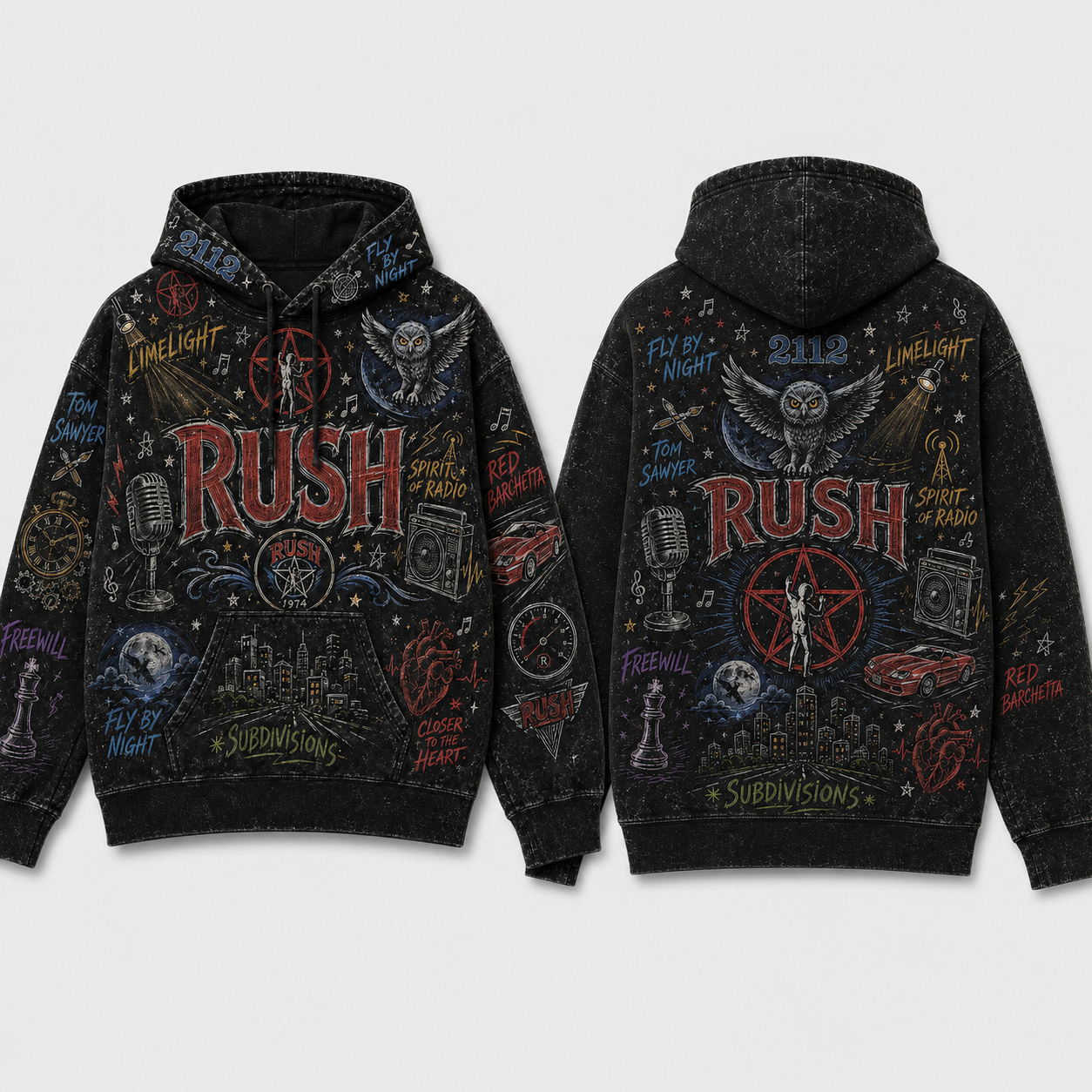 Rush Hoodie, Vintage Rush Pullover Hoodie, Chalk Art Progressive Rock Sweatshirt, 2112 Hoodie, Classic Rock Fan Gift
