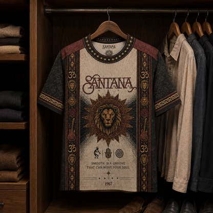 Santana T-Shirt, Lion Sun Graphic Tee, Carlos Santana Latin Rock Shirt, Vintage All Over Print Music Fan Gift