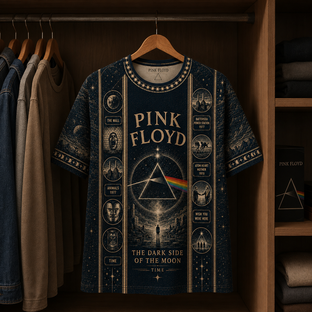 Pink Floyd T-Shirt, Dark Side of the Moon Graphic Tee, Vintage Progressive Rock Band Shirt, All Over Print Music Fan Gift