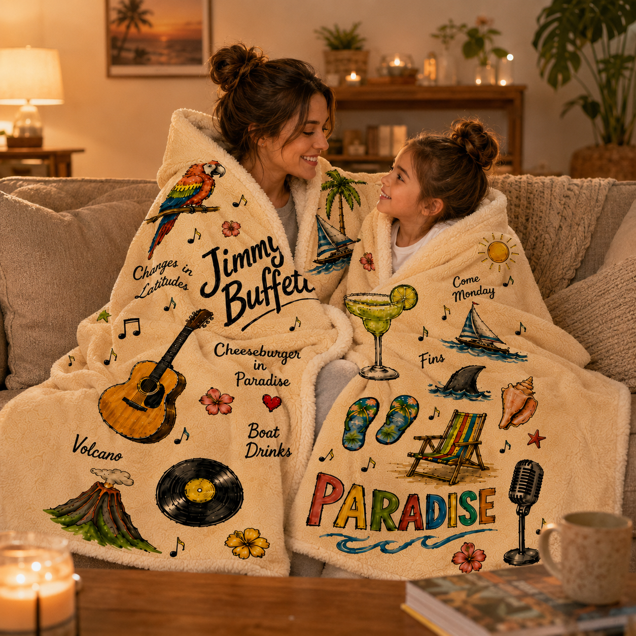 Jimmy Buffett Wearable Hooded Blanket, Margaritaville Sherpa Blanket, Tropical Beach Throw Blanket,  Jimmy Buffett Fan Blanket