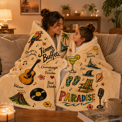 Jimmy Buffett Wearable Hooded Blanket, Margaritaville Sherpa Blanket, Tropical Beach Throw Blanket,  Jimmy Buffett Fan Blanket