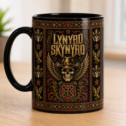Lynyrd Skynyrd Coffee Mug, Southern Rock Legends Mug, Vintage Skull Cowboy Mug, Classic Rock Band Gift