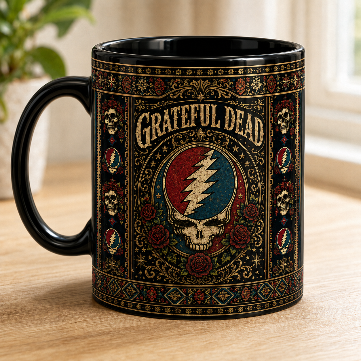 Grateful Dead Skull Coffee Mug, Psychedelic Rock Band Gift, Music Lover Mug