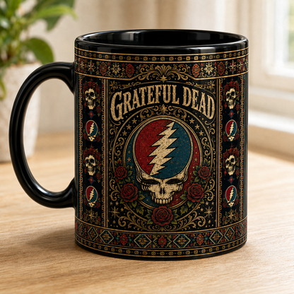 Grateful Dead Skull Coffee Mug, Psychedelic Rock Band Gift, Music Lover Mug