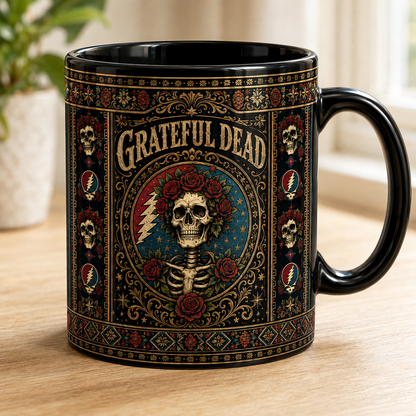 Grateful Dead Skull Coffee Mug, Psychedelic Rock Band Gift, Music Lover Mug