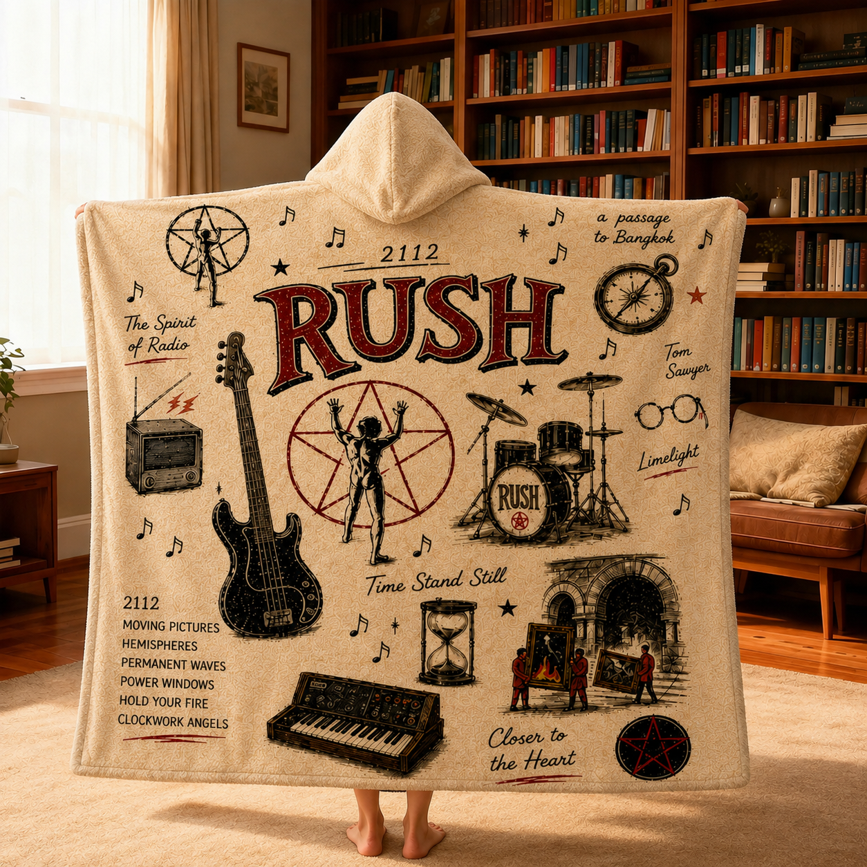 Rush Hooded Blanket, Rush Sherpa Blanket, Progressive Rock Hooded Throw, 2112 Band Blanket, Classic Rock Fan Gift