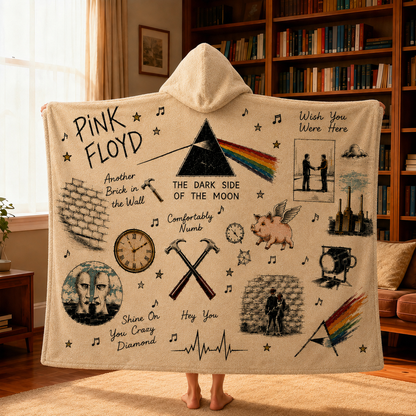 Pink Floyd Hooded Blanket, Dark Side of the Moon Sherpa Blanket, Progressive Rock Hooded Throw, Classic Rock Fan Gift, Pink Floyd Blanket