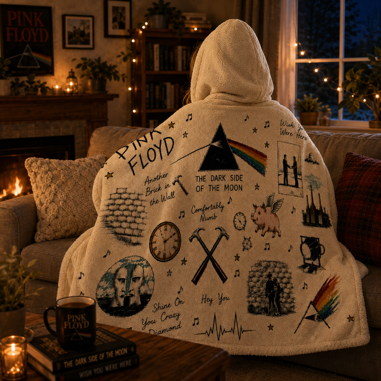 Pink Floyd Hooded Blanket, Dark Side of the Moon Sherpa Blanket, Progressive Rock Hooded Throw, Classic Rock Fan Gift, Pink Floyd Blanket