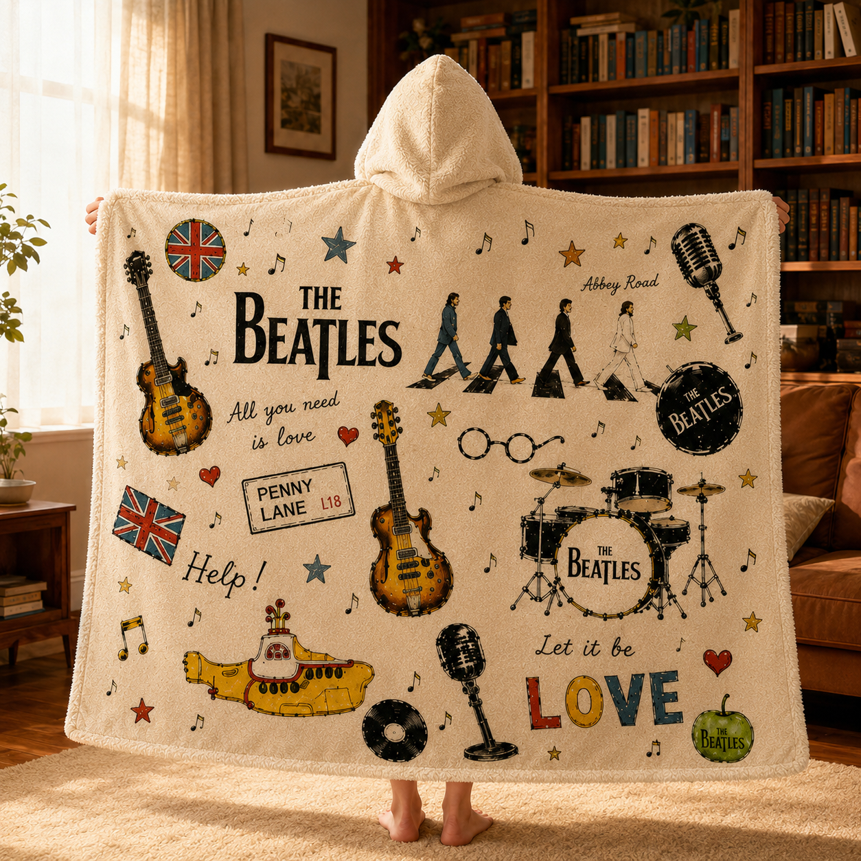 The Beatles Hooded Blanket, Abbey Road Sherpa Blanket, Beatles Fan Gift, Cozy Music Lover Hooded Throw, Classic Rock Blanket