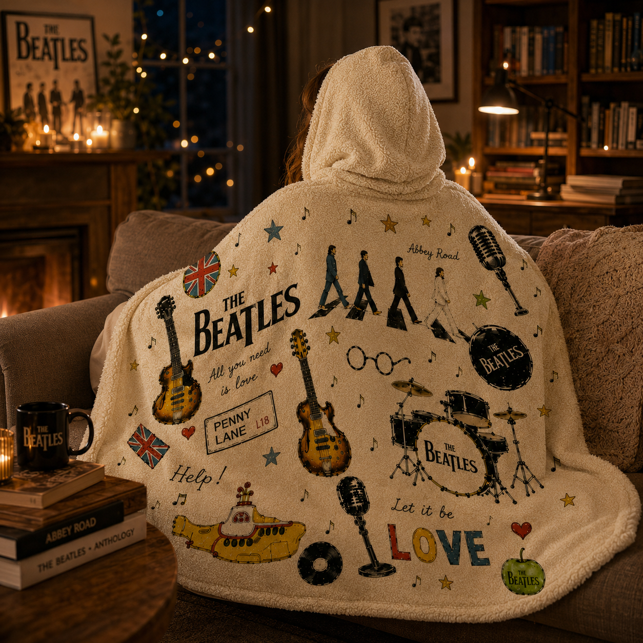 The Beatles Hooded Blanket, Abbey Road Sherpa Blanket, Beatles Fan Gift, Cozy Music Lover Hooded Throw, Classic Rock Blanket