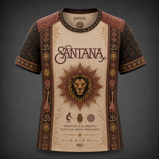 Santana T-Shirt, Lion Mandala Graphic Tee, Latin Rock All Over Print Shirt, Vintage Carlos Santana Music Fan Gift