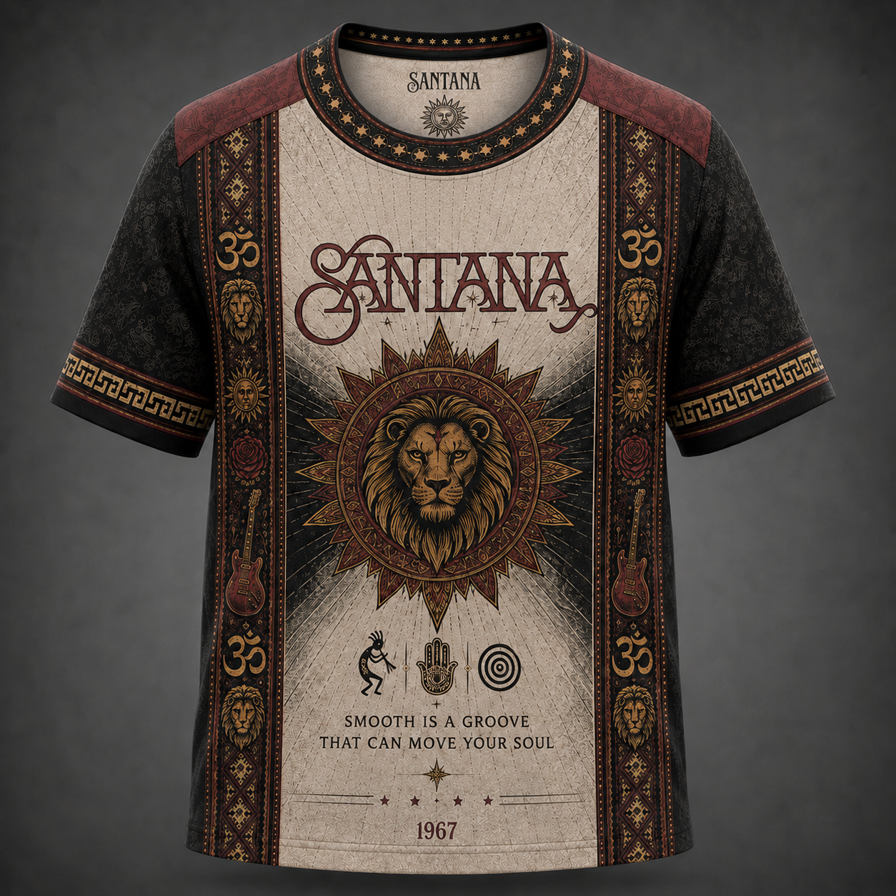 Santana T-Shirt, Lion Sun Graphic Tee, Carlos Santana Latin Rock Shirt, Vintage All Over Print Music Fan Gift