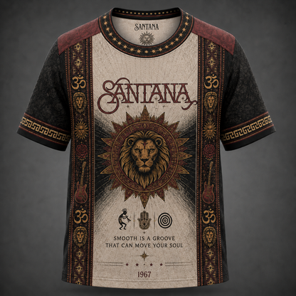 Santana T-Shirt, Lion Sun Graphic Tee, Carlos Santana Latin Rock Shirt, Vintage All Over Print Music Fan Gift