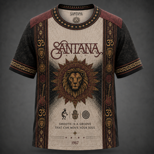 Santana T-Shirt, Lion Sun Graphic Tee, Carlos Santana Latin Rock Shirt, Vintage All Over Print Music Fan Gift
