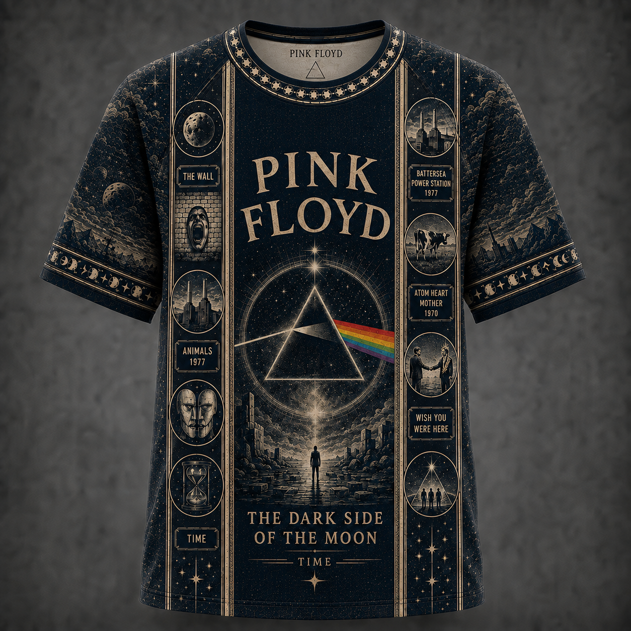 Pink Floyd T-Shirt, Dark Side of the Moon Graphic Tee, Vintage Progressive Rock Band Shirt, All Over Print Music Fan Gift