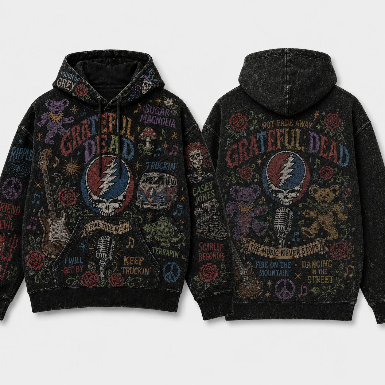 Grateful Dead Hoodie, Vintage Grateful Dead Pullover Hoodie, Chalk Art Classic Rock Sweatshirt, Steal Your Face Hoodie, Deadhead Fan Gift