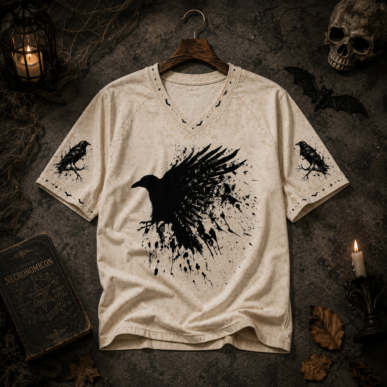 Spread Wings Raven Gothic V-Neck T-Shirt, Black Crow Silhouette Graphic Tee, Dark Academia Halloween Shirt, Spooky Bird Lover Gift for Women