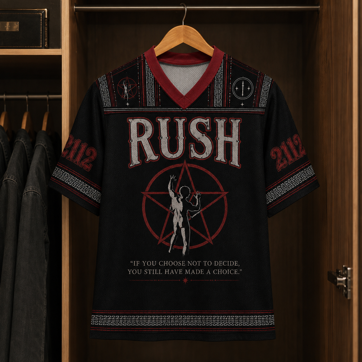 Rush Jersey, 2112 V-Neck Jersey, Classic Progressive Rock Shirt, Starman Band Fan Gift, Unisex Rush Inspired Sports Jersey