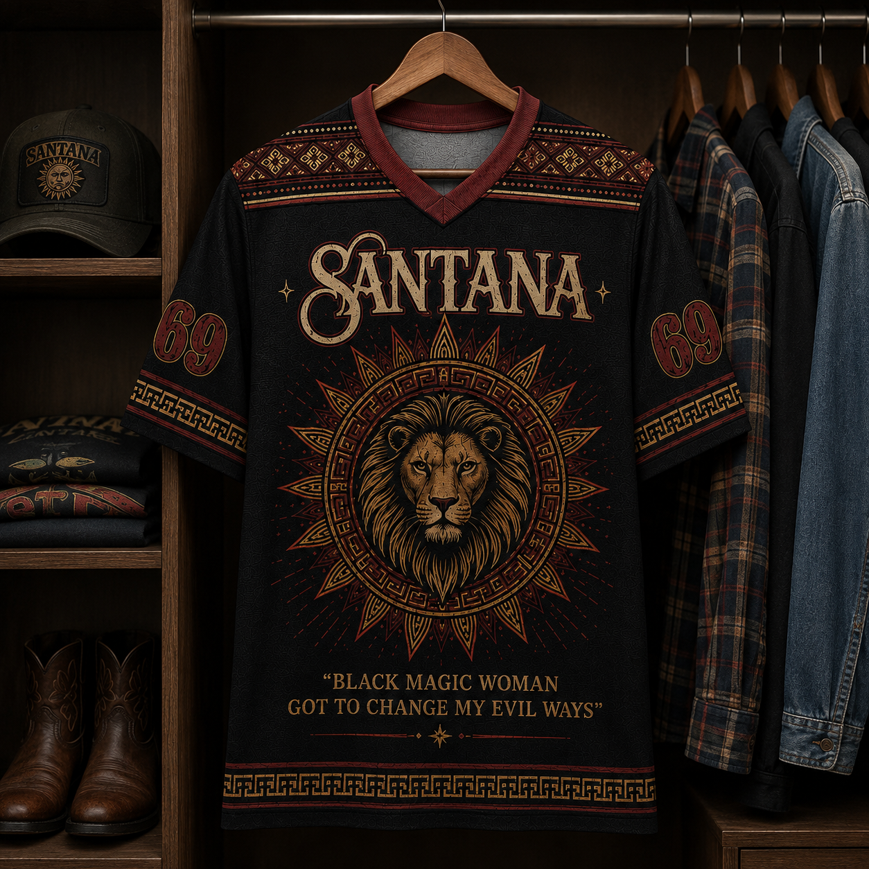 Santana Jersey, Black Magic Woman V-Neck Jersey, Unisex Music Sports Jersey
