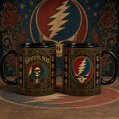 Grateful Dead Skull Coffee Mug, Psychedelic Rock Band Gift, Music Lover Mug