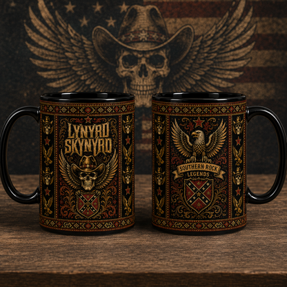 Lynyrd Skynyrd Coffee Mug, Southern Rock Legends Mug, Vintage Skull Cowboy Mug, Classic Rock Band Gift