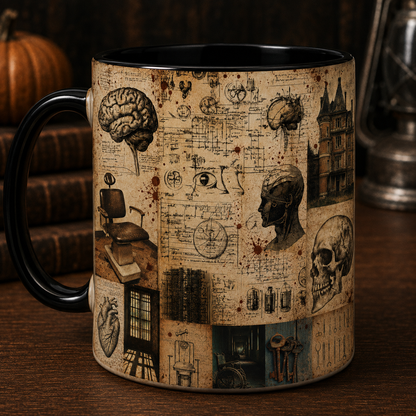 Journal Mad Asylum Horror Coffee Mug, Gothic Anatomy Collage Mug, Creepy Asylum Halloween Coffee Cup, Dark Academia Gift for Horror Fans