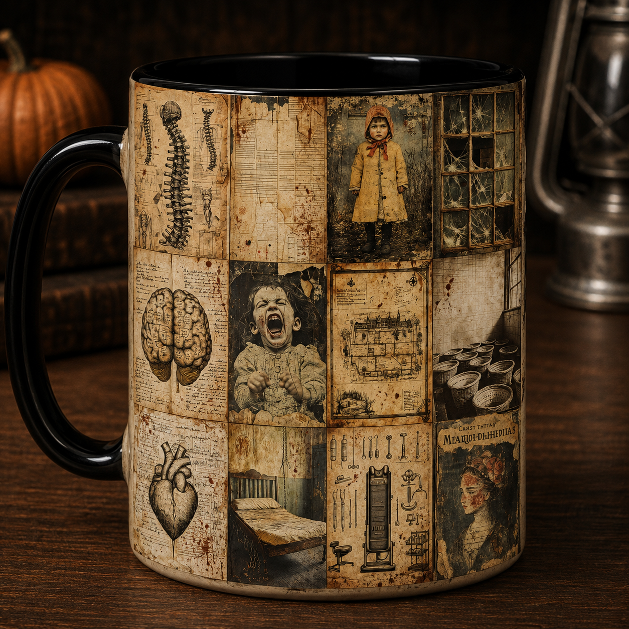 Journal Mad Asylum Horror Coffee Mug, Gothic Anatomy Collage Mug, Creepy Asylum Halloween Coffee Cup, Dark Academia Gift for Horror Fans