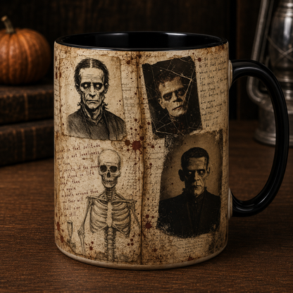 Bride of Frankenstein Gothic Coffee Mug, Vintage Horror Collage Mug, Classic Monster Movie Coffee Cup, Halloween Gothic Gift