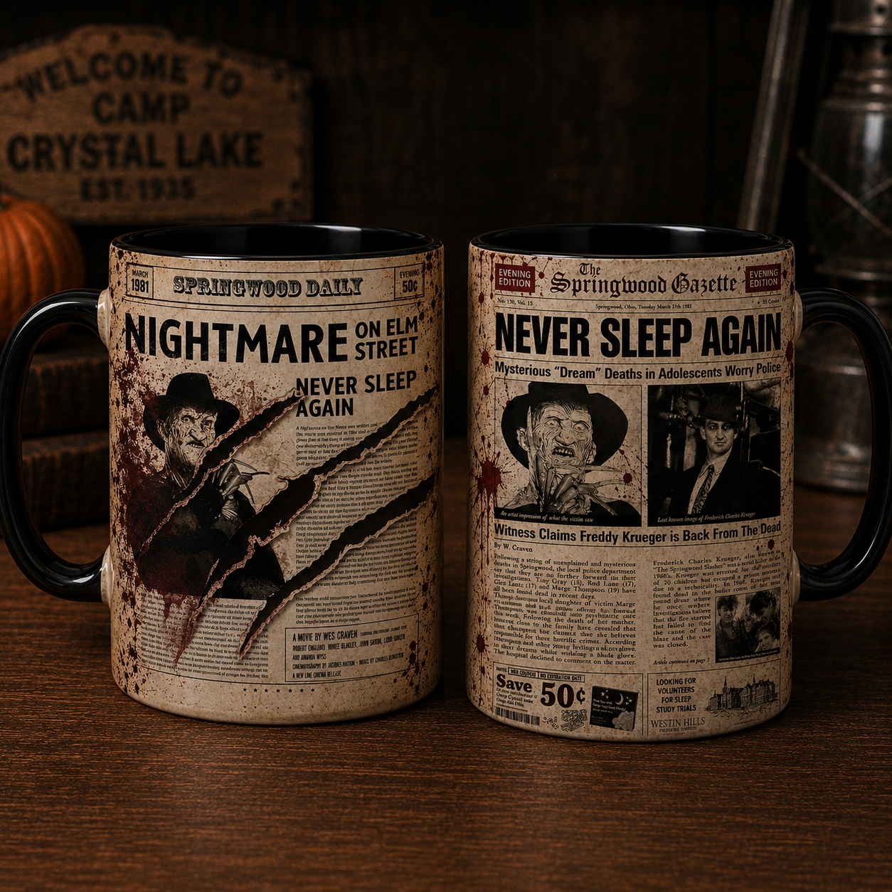 Freddy Krueger Nightmare on Elm Street Mug, Never Sleep Again Coffee Mug, Horror Newspaper Ceramic Cup, Halloween Mug