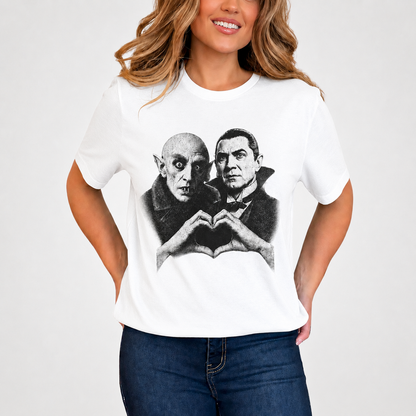 Nosferatu & Dracula T-Shirt, Classic Vampire Horror Graphic Tee, Gothic Heart Hands Shirt, Halloween Horror Gift