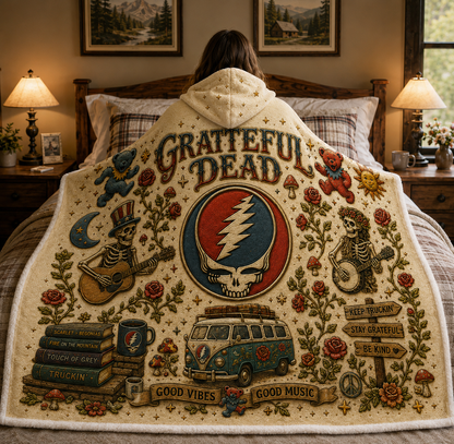 Grateful Dead Hooded Blanket, Steal Your Face Sherpa Hooded Blanket, Dancing Bears Gift, Deadhead Hooded Throw, Cozy Music Blanket