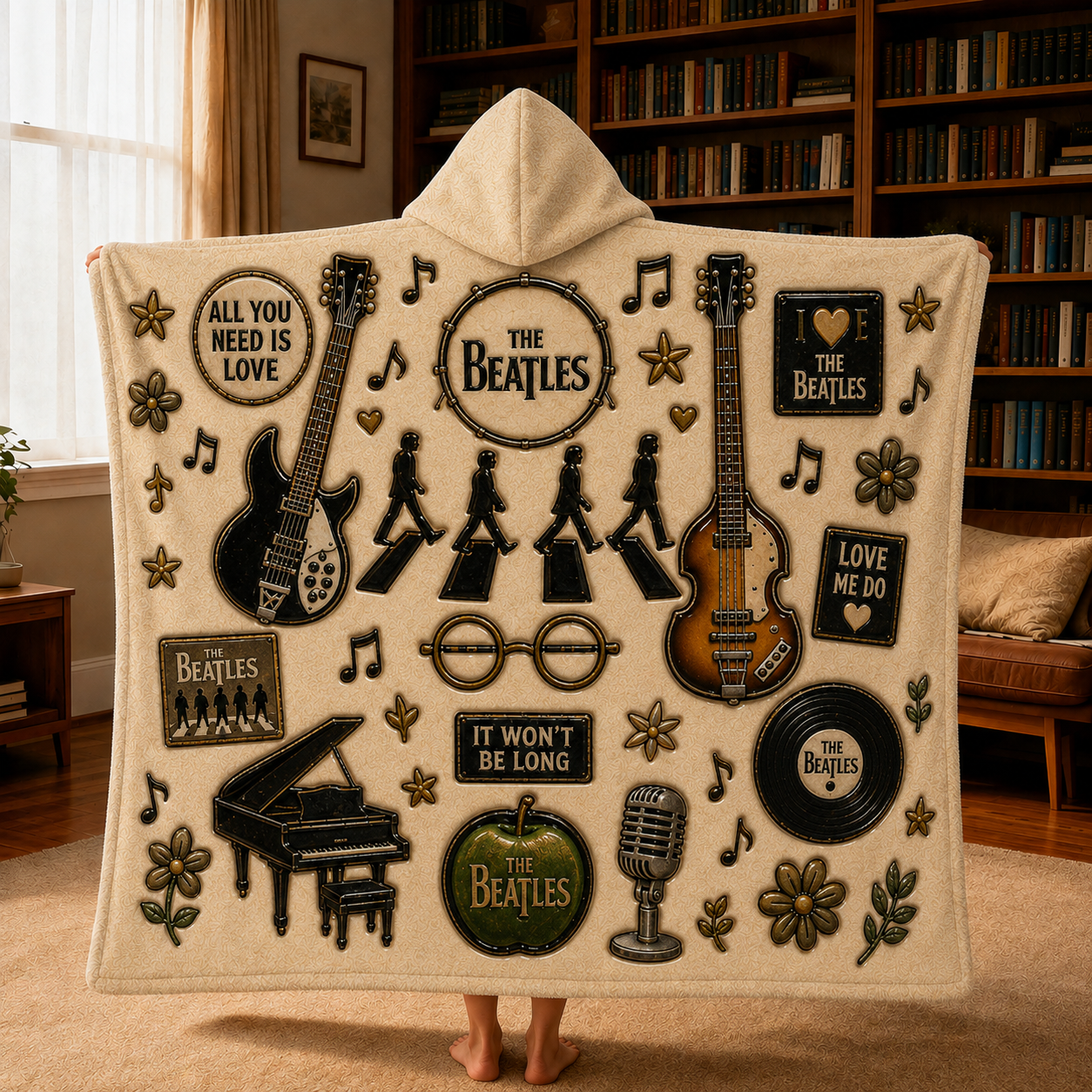 The Beatles Hooded Blanket, Beatles Sherpa Hooded Blanket, Abbey Road Music Blanket, Classic Rock Fan Gift, Cozy Wearable Blanket