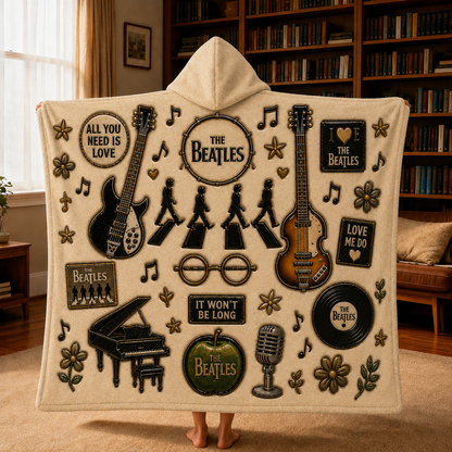The Beatles Hooded Blanket, Beatles Sherpa Hooded Blanket, Abbey Road Music Blanket, Classic Rock Fan Gift, Cozy Wearable Blanket