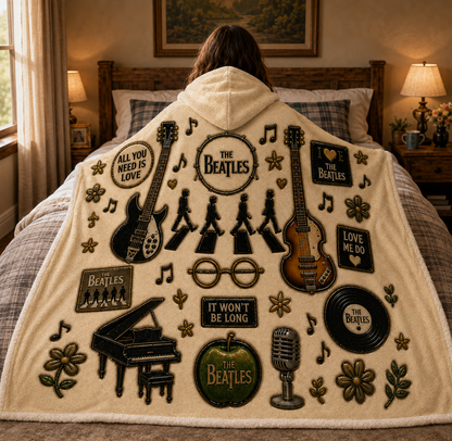 The Beatles Hooded Blanket, Beatles Sherpa Hooded Blanket, Abbey Road Music Blanket, Classic Rock Fan Gift, Cozy Wearable Blanket